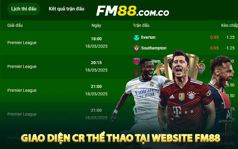 Giao diện CR thể thao tại FM88